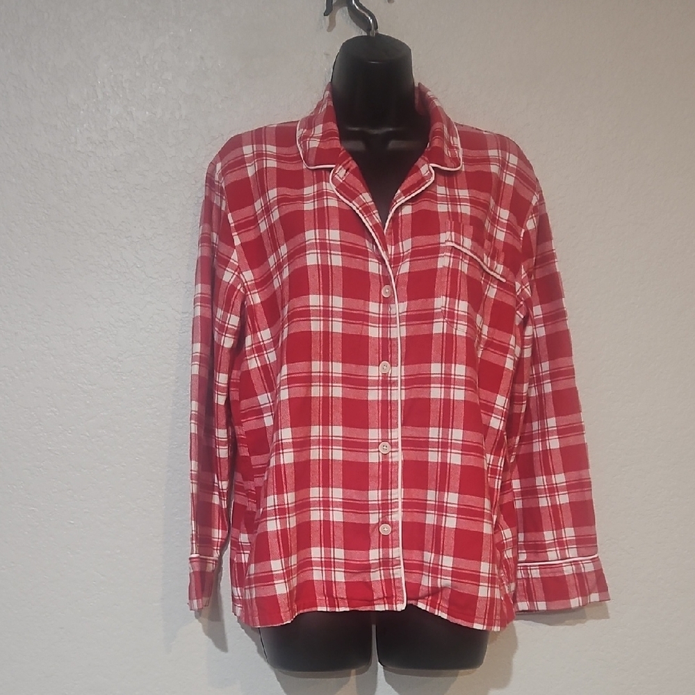 J. Crew | Women's Flannel Red White Plaid Cotton Loungewear Pajama Top Sz S